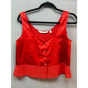 Victoria's Secret Tank Top Womens XS Red Satin Button Front Sheer‎ Hem Camisole